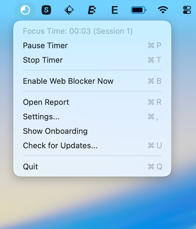 Pause Timer - Shows the pause option in the menu
